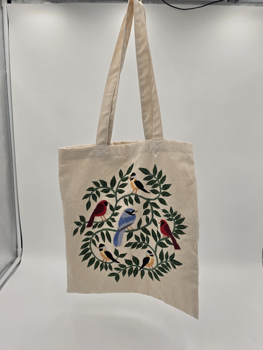 Embroidered Woodland Birds Canvas Tote